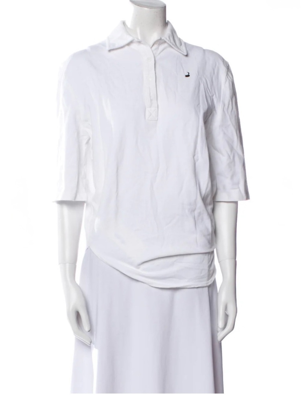 Pushbutton White Structural Drape-Back Button-Up Top